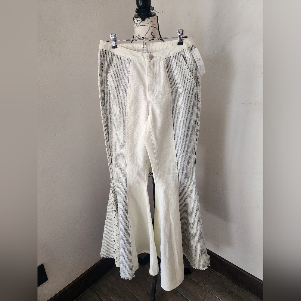 White and Gray Striped Pants